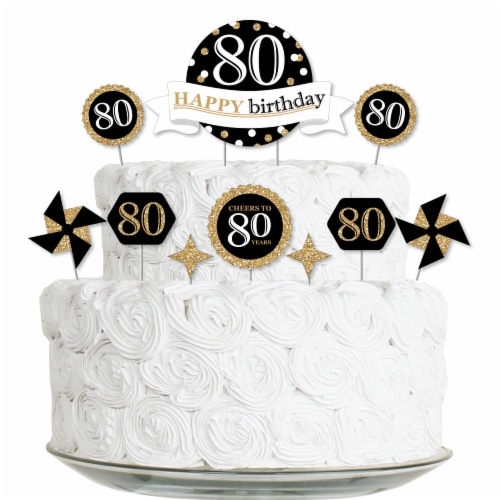 Big Dot of Happiness Adult 80th Birthday Gold - Party Cake Decor Kit - Cake Topper Set 11 Pc Perspective: front