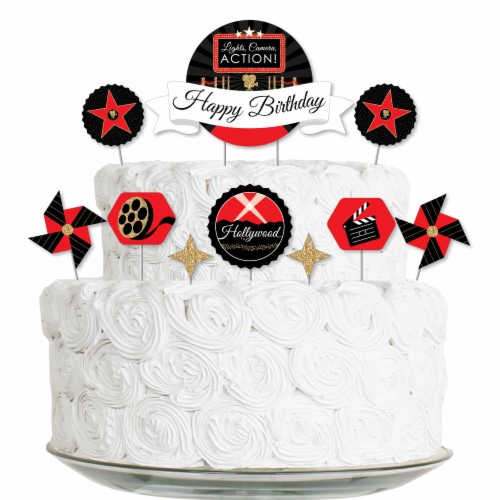 Big Dot of Happiness Red Carpet Hollywood - Birthday Cake Decor Kit - Cake Topper Set 11 Pc Perspective: front
