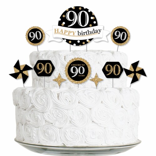 Big Dot of Happiness Adult 90th Birthday Gold - Party Cake Decor Kit - Cake Topper Set 11 Pc Perspective: front