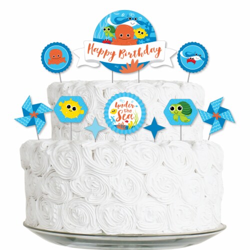 Big Dot of Happiness Under the Sea Critters - Birthday Party Decor Kit Cake Topper Set 11 Pc Perspective: front