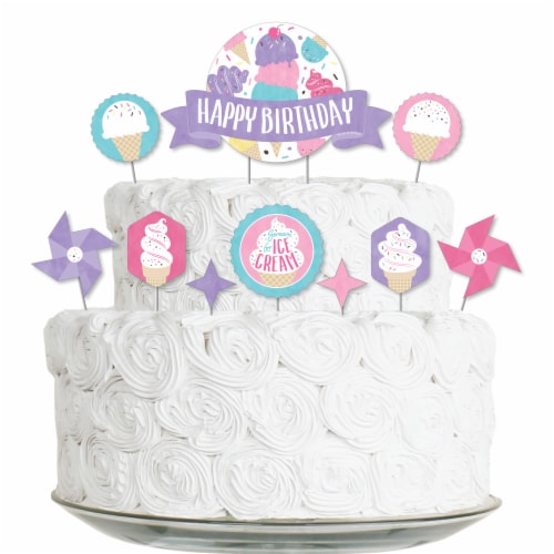 Big Dot of Happiness Scoop Up the Fun Ice Cream - Birthday Decor Kit - Cake Topper Set 11 Pc Perspective: front