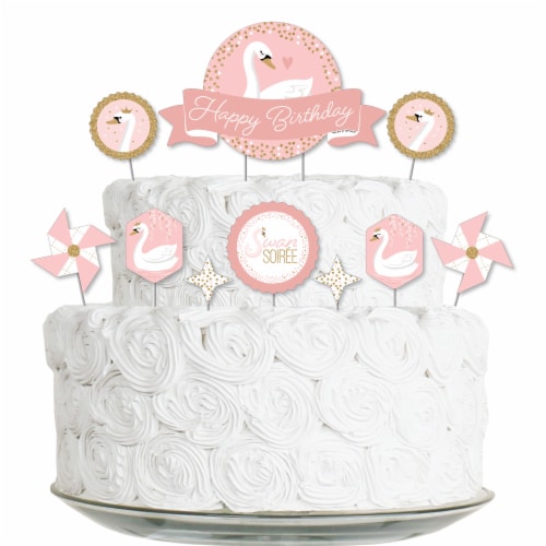 Big Dot of Happiness Swan Soiree - White Swan Birthday Cake Decor Kit - Cake Topper Set 11 Pc Perspective: front
