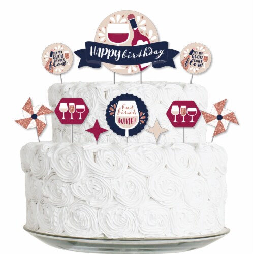 Big Dot of Happiness But First, Wine - Birthday Party Cake Decor Kit - Cake Topper Set 11 Pc Perspective: front