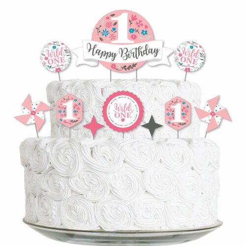 Big Dot of Happiness She's a Wild One - 1st Birthday Cake Decor Kit - Cake Topper Set 11 Pc Perspective: front
