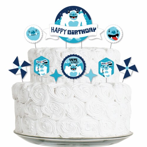 Big Dot of Happiness Yeti to Party Abominable Snowman Birthday Decor Cake Topper Set 11 Pc Perspective: front