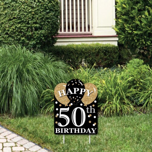 Big Dot of Happiness Adult 50th Birthday - Gold - Outdoor Lawn Birthday Party Yard Sign 1 Pc Perspective: front