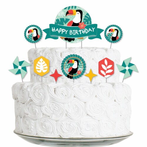 Big Dot of Happiness Calling All Toucans - Birthday Party Decor Kit - Cake Topper Set 11 Pc Perspective: front