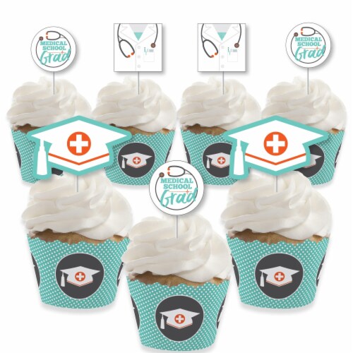 Big Dot of Happiness Medical School Grad Decor - Cupcake Wrappers & Treat Picks Kit 24 Ct Perspective: front