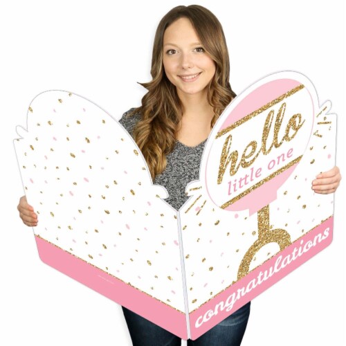 Big Dot of Happiness Hello Little One Pink & Gold Congratulations Giant Card Jumborific Card Perspective: front