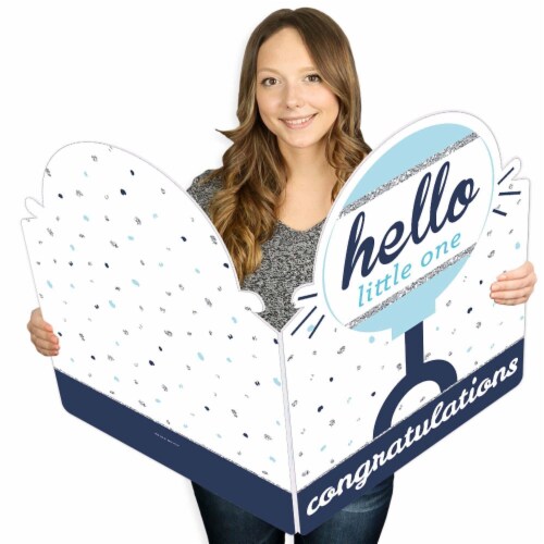 Big Dot of Happiness Hello Little One Blue & Silver Congratulations Big Card Jumborific Card Perspective: front