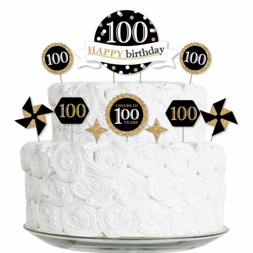 Big Dot of Happiness Adult 100th Birthday Gold - Party Cake Decor Kit - Cake Topper Set 11 Pc Perspective: front