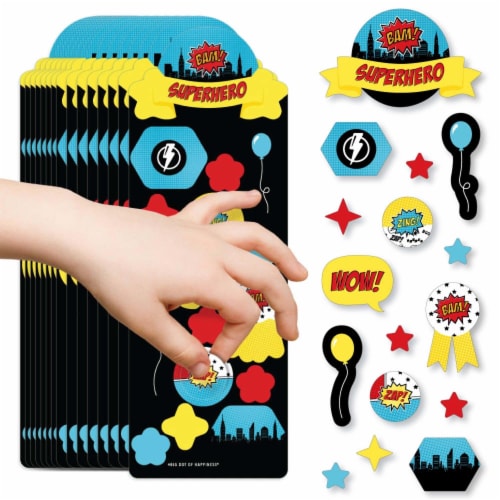 Big Dot of Happiness Bam Superhero Birthday Party Favor Kids Stickers 16 Sheets 256 Stickers Perspective: front