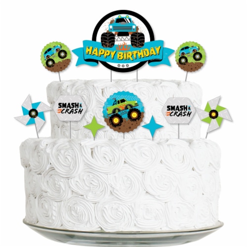 Big Dot of Happiness Smash & Crash - Monster Truck Birthday Decor Kit - Cake Topper Set 11 Pc Perspective: front