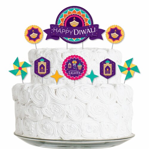 Big Dot of Happiness Happy Diwali - Festival of Lights Party Decor Kit Cake Topper Set 11 Pc Perspective: front