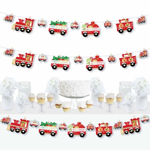 Big Dot of Happiness Christmas Train Holiday Party DIY Decor Clothespin Garland Banner 44 Pc Perspective: front