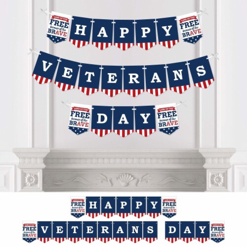 Big Dot of Happiness Happy Veterans Day Patriotic Bunting Banner Decor Happy Veterans Day Perspective: front