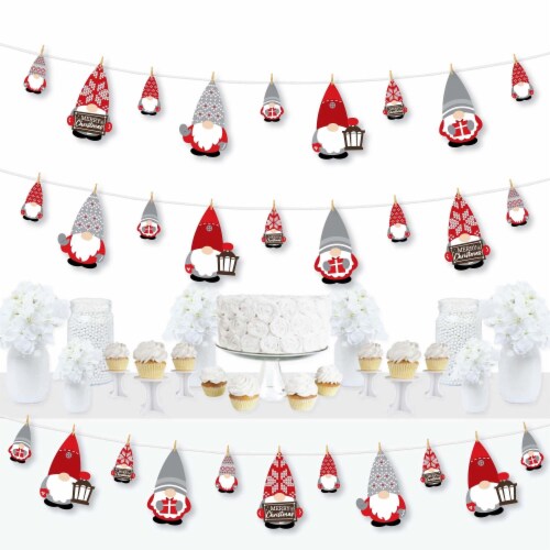 Big Dot of Happiness Christmas Gnomes - Holiday Party Decor - Clothespin Garland Banner 44 Pc Perspective: front