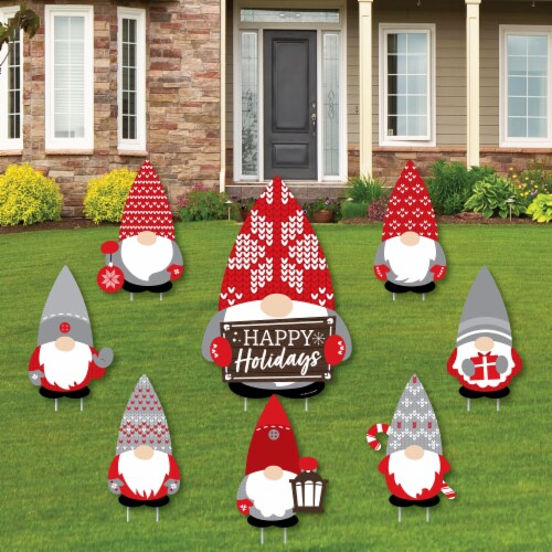 Big Dot of Happiness Christmas Gnomes - Outdoor Lawn Decor - Holiday Party Yard Signs 8 Ct Perspective: front