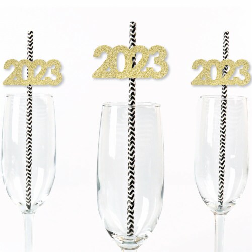 Big Dot of Happiness No-Mess Real Glitter 2023 New Year's Eve Party Paper Straws 24 Ct Perspective: front