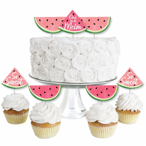Big Dot of Happiness Sweet Watermelon Cupcake Toppers Fruit Party Clear Treat Picks 24 Ct Perspective: front