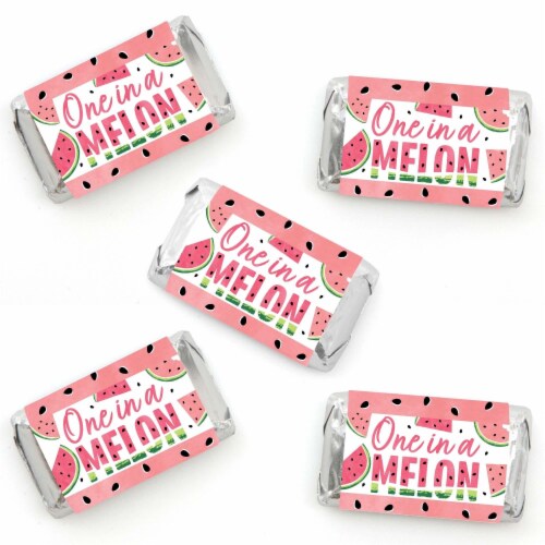 Big Dot of Happiness Sweet Watermelon - Mini Candy Bar Wrapper Stickers - Party Favors 40 Ct Perspective: front