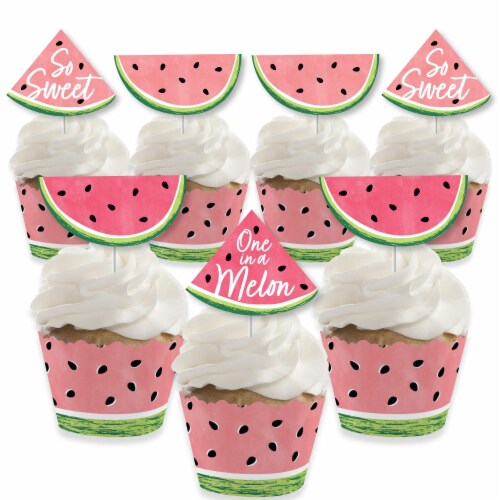 Big Dot of Happiness Sweet Watermelon Decor - Cupcake Wrappers & Treat Picks Kit 24 Ct Perspective: front