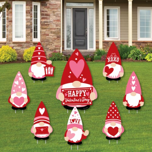 Big Dot of Happiness Valentine Gnomes - Outdoor Lawn Decor - Valentine’s Day Yard Signs 8 Ct Perspective: front