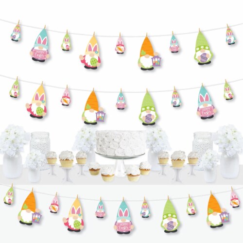 Big Dot of Happiness Easter Gnomes - Bunny Party DIY Decor Clothespin Garland Banner 44 Pc Perspective: front