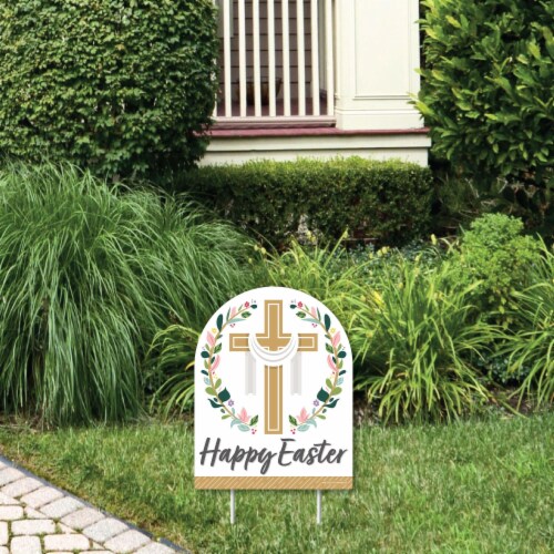 Big Dot of Happiness Religious Easter - Outdoor Lawn Christian Holiday Party Yard Sign - 1 Pc Perspective: front