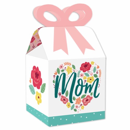 Big Dot of Happiness Colorful Floral Happy Mother's Day Square Favor Gift Box Bow Boxes 12 Ct Perspective: front