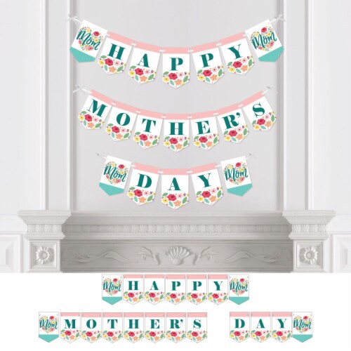 Big Dot of Happiness Colorful Floral Happy Mother's Day Bunting Banner Décor Perspective: front