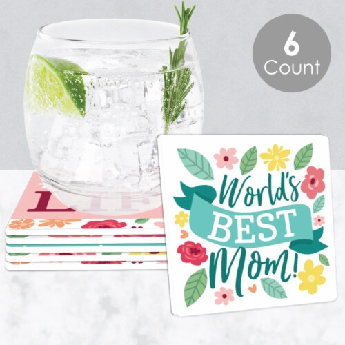 Big Dot of Happiness Colorful Floral Happy Mother's Day Funny Party Decor Drink Coasters 6 Ct Perspective: front