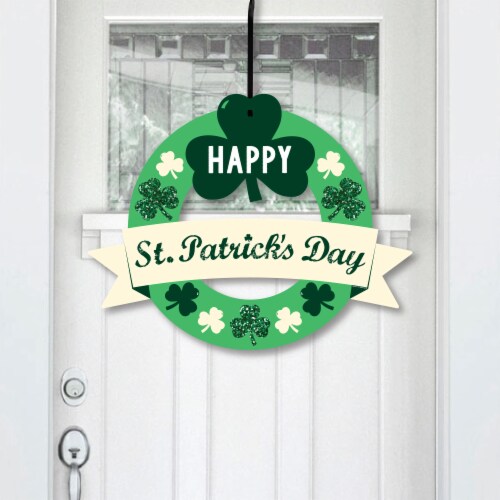 Big Dot of Happiness St. Patrick's Day - Saint Patty's Day Party Decor - Front Door Wreath Perspective: front