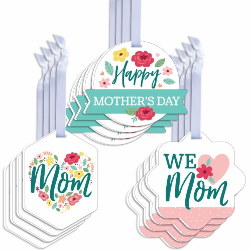Big Dot of Happiness Colorful Floral Happy Mother's Day Assorted Favor Gift Tag Toppers 12 Ct Perspective: front