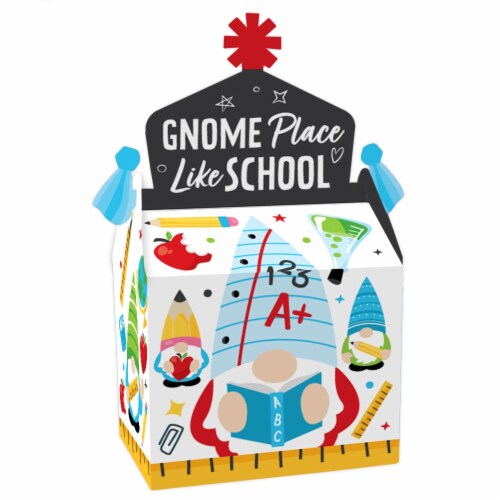 Big Dot of Happiness School Gnomes Treat Party Favors Teacher & Classroom Gable Boxes 12 Ct Perspective: front