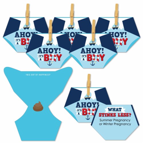 Big Dot of Happiness Ahoy Its a Boy Baby Shower Conversation Starter 2-in-1 Dirty Diaper Game Perspective: front