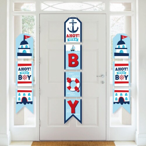 Big Dot of Happiness Ahoy It's a Boy - Hanging Vertical Paper Banners - Indoor Door Decor Perspective: front