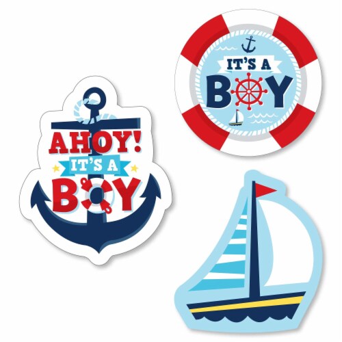 Big Dot of Happiness Ahoy It's a Boy - DIY Shaped Nautical Baby Shower Cut-Outs - 24 Ct Perspective: front