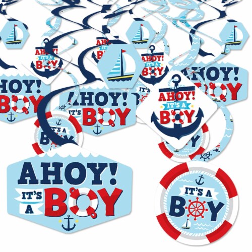 Big Dot of Happiness Ahoy It's a Boy - Nautical Baby Shower Hanging Party Decor Swirls 40 Ct Perspective: front