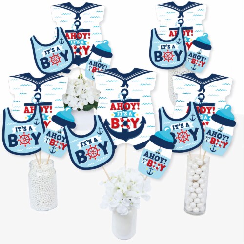 Big Dot of Happiness Ahoy It's a Boy - Nautical Baby Shower Centerpiece - Table Toppers 15 Ct Perspective: front