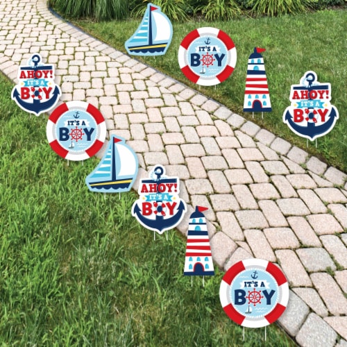 Big Dot of Happiness Ahoy It's a Boy Lawn Decor Outdoor Nautical Baby  Shower Yard Decor 10 Pc, 10 Count - Kroger