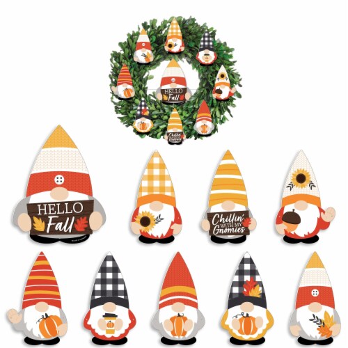 Big Dot of Happiness Fall Gnomes - Harvest Front Door Decor - DIY Accessories for Wreath 9 Pc Perspective: front