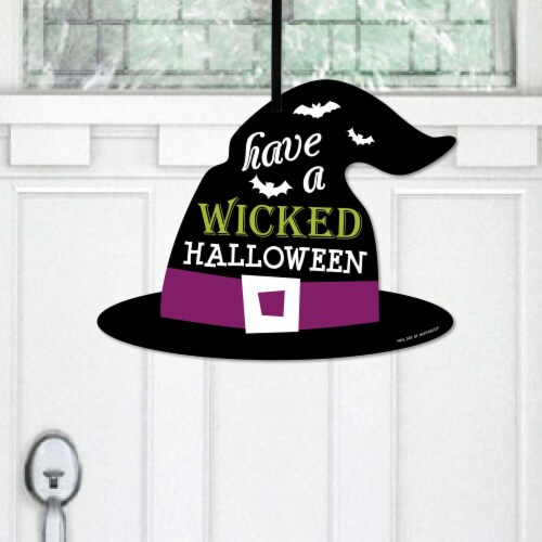 Big Dot of Happiness Happy Halloween - Hanging Witch Party Outdoor Front Door Decor 1 Pc Sign Perspective: front