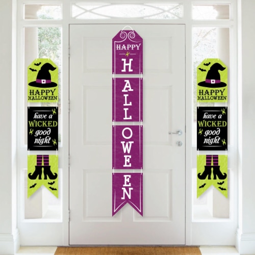 Big Dot of Happiness Happy Halloween - Hanging Vertical Banners - Witch Indoor Door Decor Perspective: front