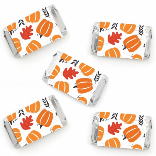 Big Dot of Happiness Fall Pumpkin - Mini Candy Bar Wrapper Stickers - Party Favors - 40 Ct Perspective: front