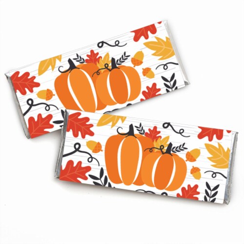 Big Dot of Happiness Fall Pumpkin Candy Bar Wrapper Halloween Thanksgiving Party Favors 24 Ct Perspective: front