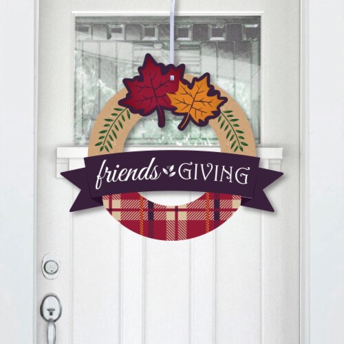 Big Dot of Happiness Friends Thanksgiving Feast - Friendsgiving Party Decor Front Door Wreath Perspective: front