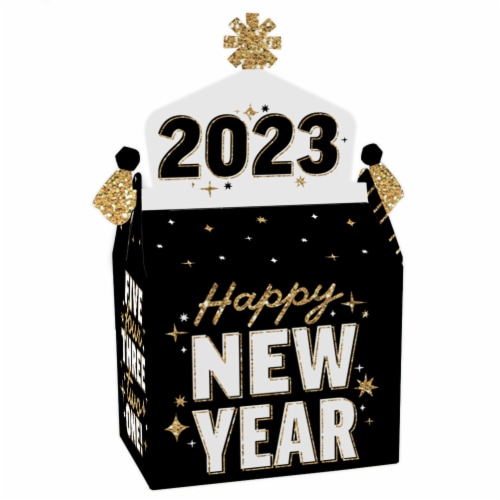 Big Dot of Happiness Hello New Year Treat Box Party Favors 2023 NYE Party Gable Boxes 12 Ct Perspective: front