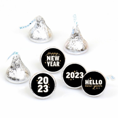 Big Dot of Happiness Hello New Year 2023 NYE Party Round Candy Sticker Favors 1 sheet of 108 Perspective: front