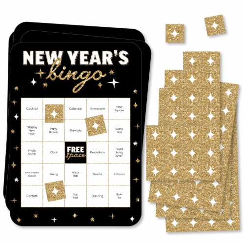 Big Dot of Happiness Hello New Year - Bar Cards & Markers - NYE Party Bingo Game - Set of 18 Perspective: front